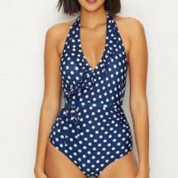NEW ModCloth Navy Polka Dot One Piece Swimsuit - Picture 1 of 4